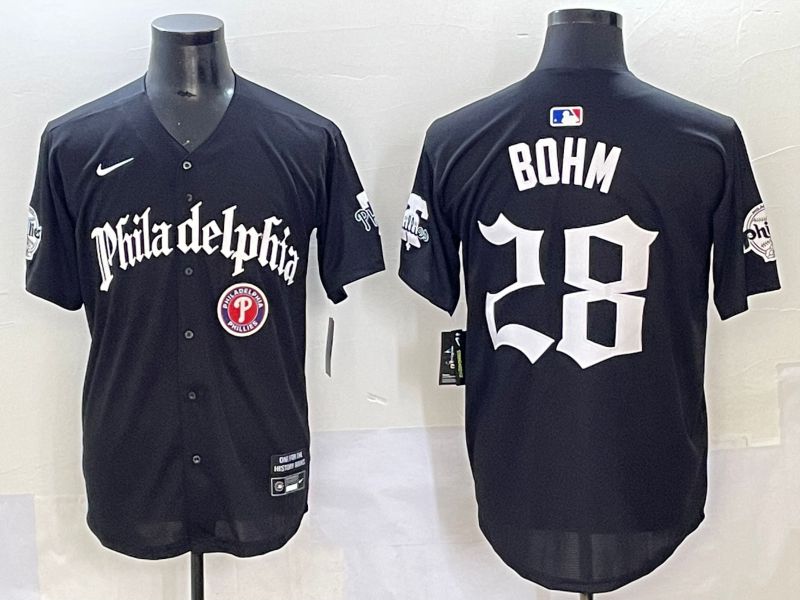 Men 2025 Philadelphia Phillies #28 Bohm Black Five generations Joint Name Nike MLB Jersey style 6